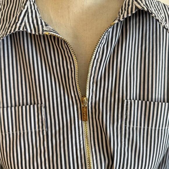 Calvin Klein Gold Zip Striped Blouse - Large - Gray/White - Classic & Chic - Picture 4 of 4